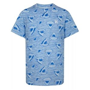 Hurley Light Blue Shark-Print Short Sleeve Tee kids sz 6/7 yrs